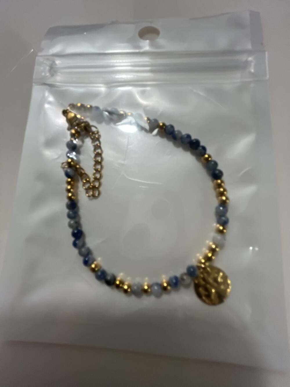 Gold-Plated Blue Aventurine and Sodalite Beaded Charm Bracelet